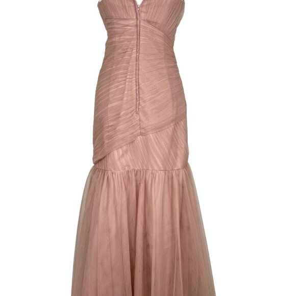 Bari Jay Dusty Rose Strapless Ruched Tulle Bridesmaid Dress Size 10 - Picture 2 of 13